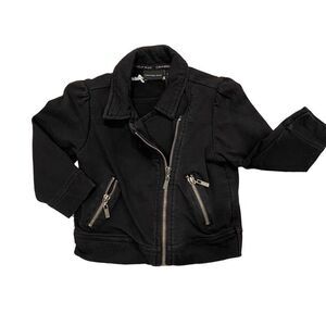 Calvin Klein Biker Jacket Unisex Black Denim Zipper Coat Size 3T